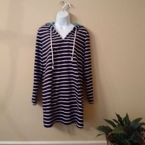 Boden black and white striped hooded tunic